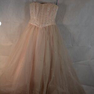 PROM BLUSH PINK EMBELLISHED PEARLS/SEQUINS/TULLE SZ 8 ROMANTIC BRIDAL